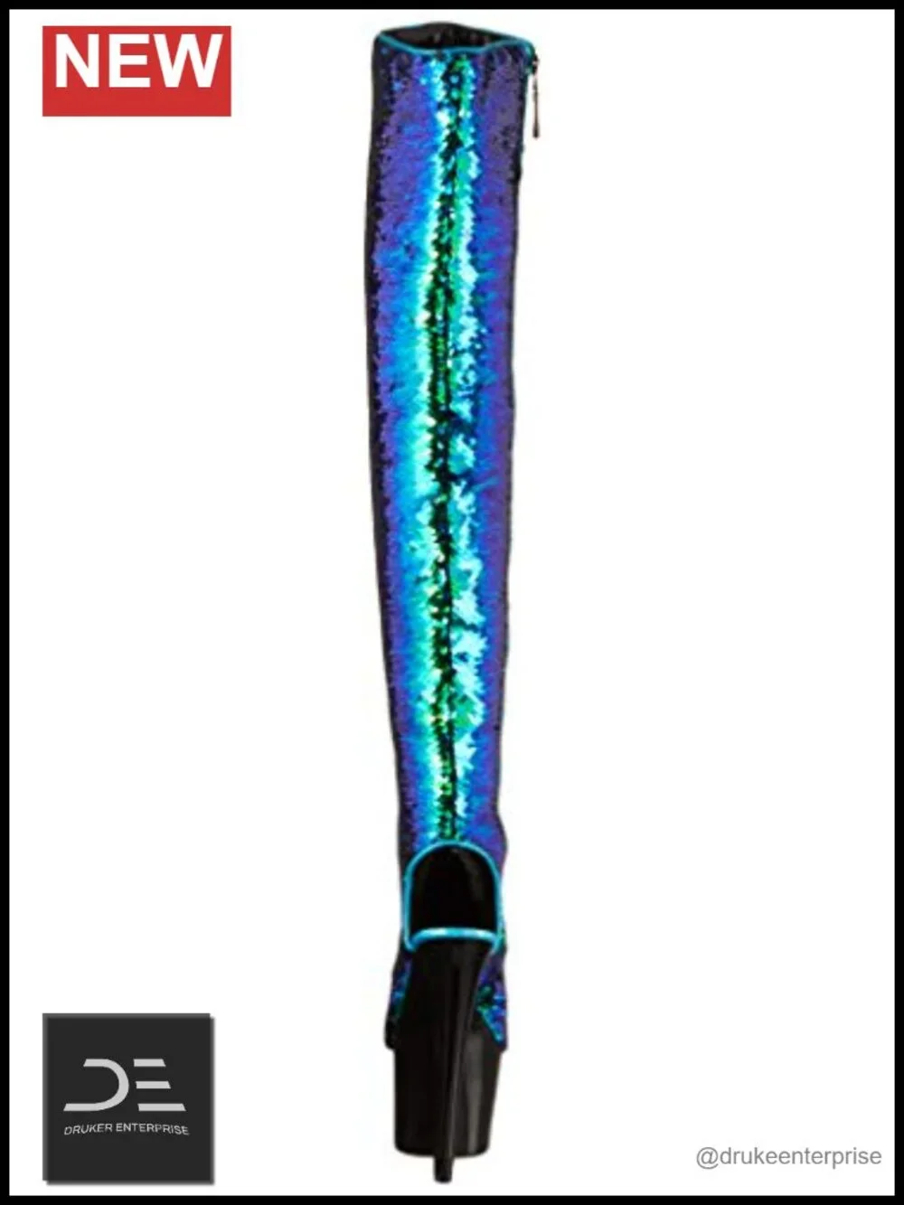 Over the Knee Glitter Sequin Evening Boots Round Toe Zip
